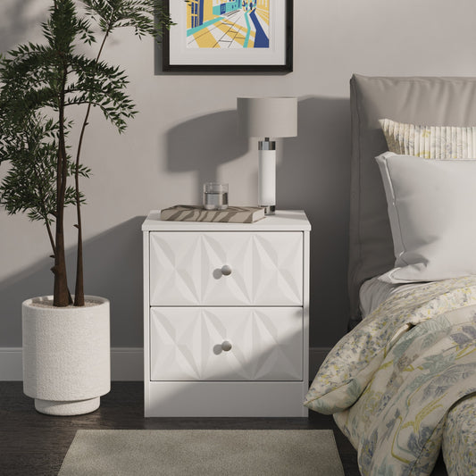 San Jose Bedside Table White 2 Drawers 45cm