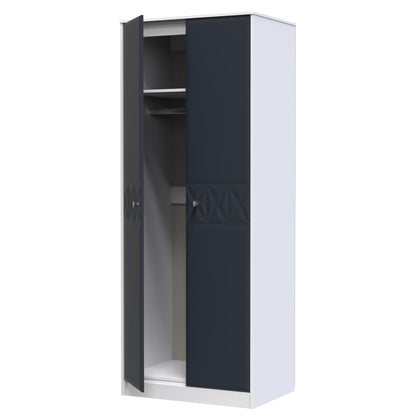 San Jose Tall Wardrobe Dark Grey & White 2 Doors 1 Shelf 77cm