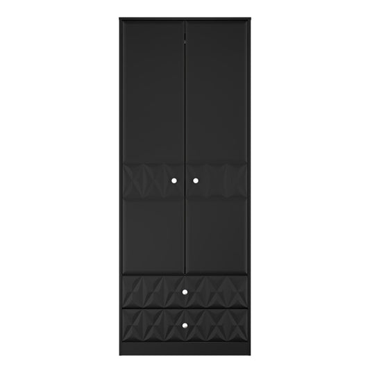 San Jose Tall Wardrobe Black 2 Doors 2 Drawers 77cm