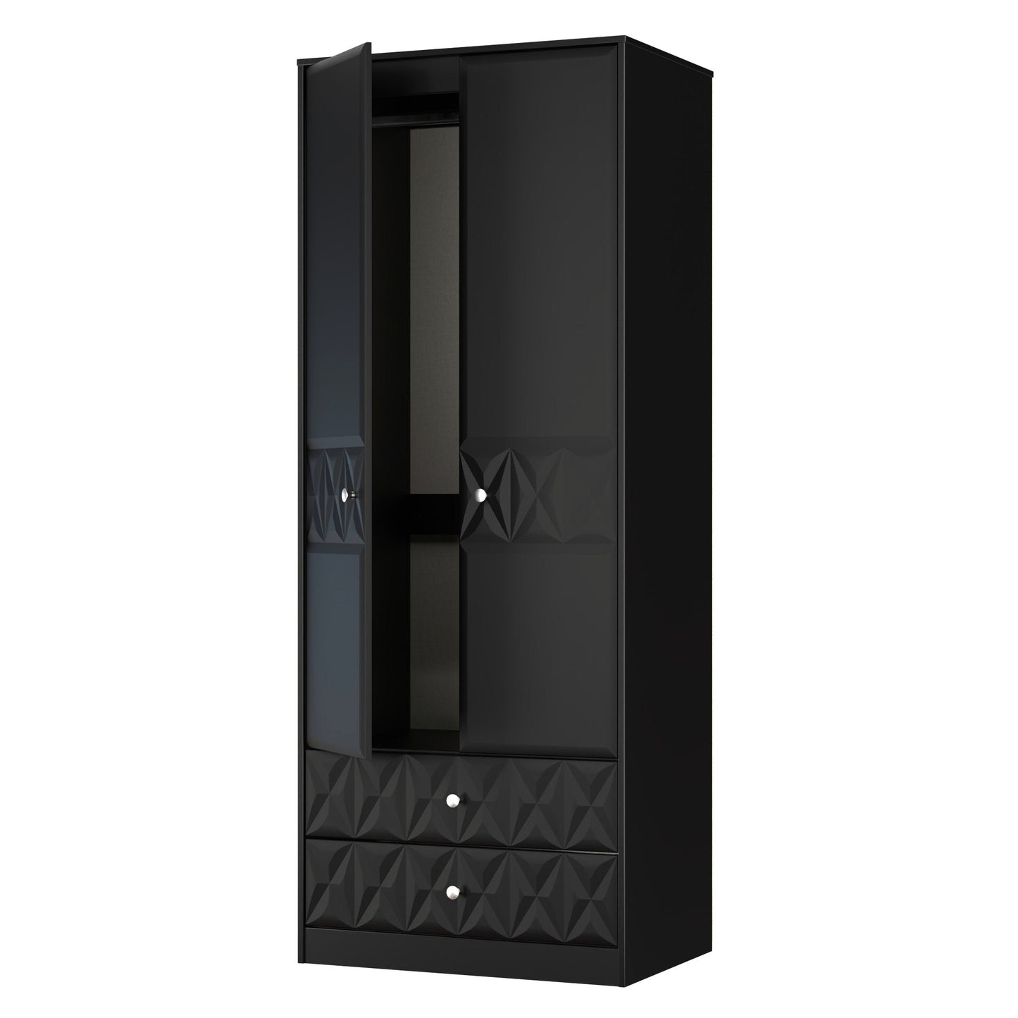 San Jose Tall Wardrobe Black 2 Doors 2 Drawers 77cm