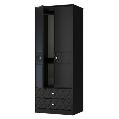 San Jose Tall Wardrobe Black 2 Doors 2 Drawers 77cm