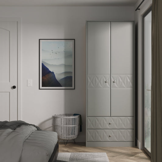 San Jose Tall Wardrobe Grey 2 Doors 2 Drawers 77cm