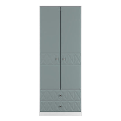 San Jose Tall Wardrobe Teal & White 2 Doors 2 Drawers 77cm