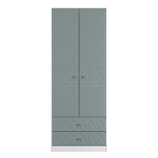 San Jose Tall Wardrobe Teal & White 2 Doors 2 Drawers 77cm