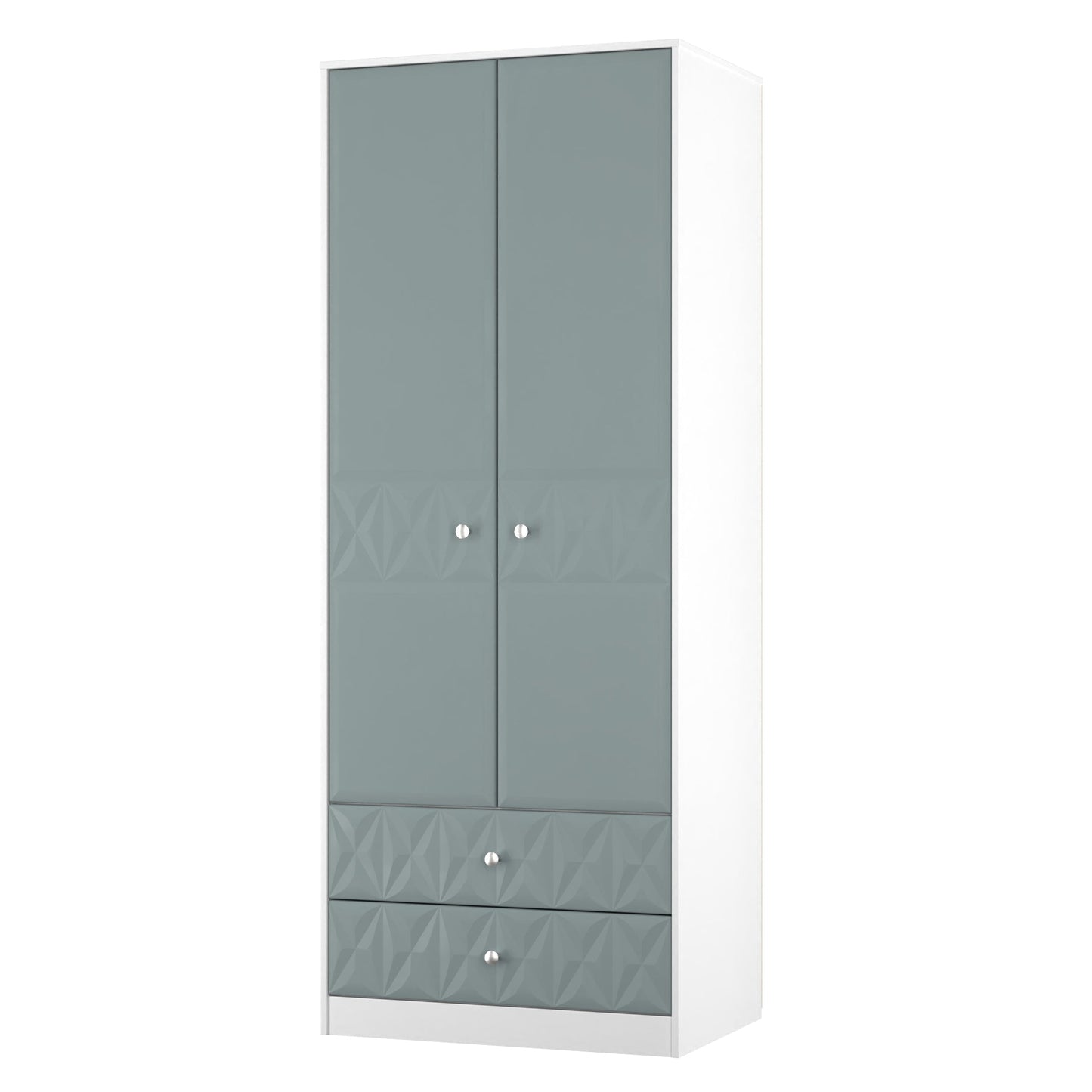 San Jose Tall Wardrobe Teal & White 2 Doors 2 Drawers 77cm
