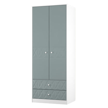 San Jose Tall Wardrobe Teal & White 2 Doors 2 Drawers 77cm