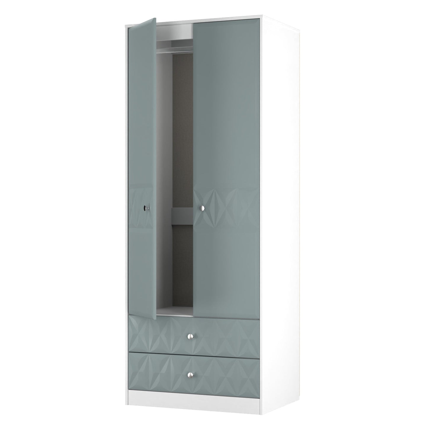 San Jose Tall Wardrobe Teal & White 2 Doors 2 Drawers 77cm