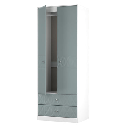 San Jose Tall Wardrobe Teal & White 2 Doors 2 Drawers 77cm