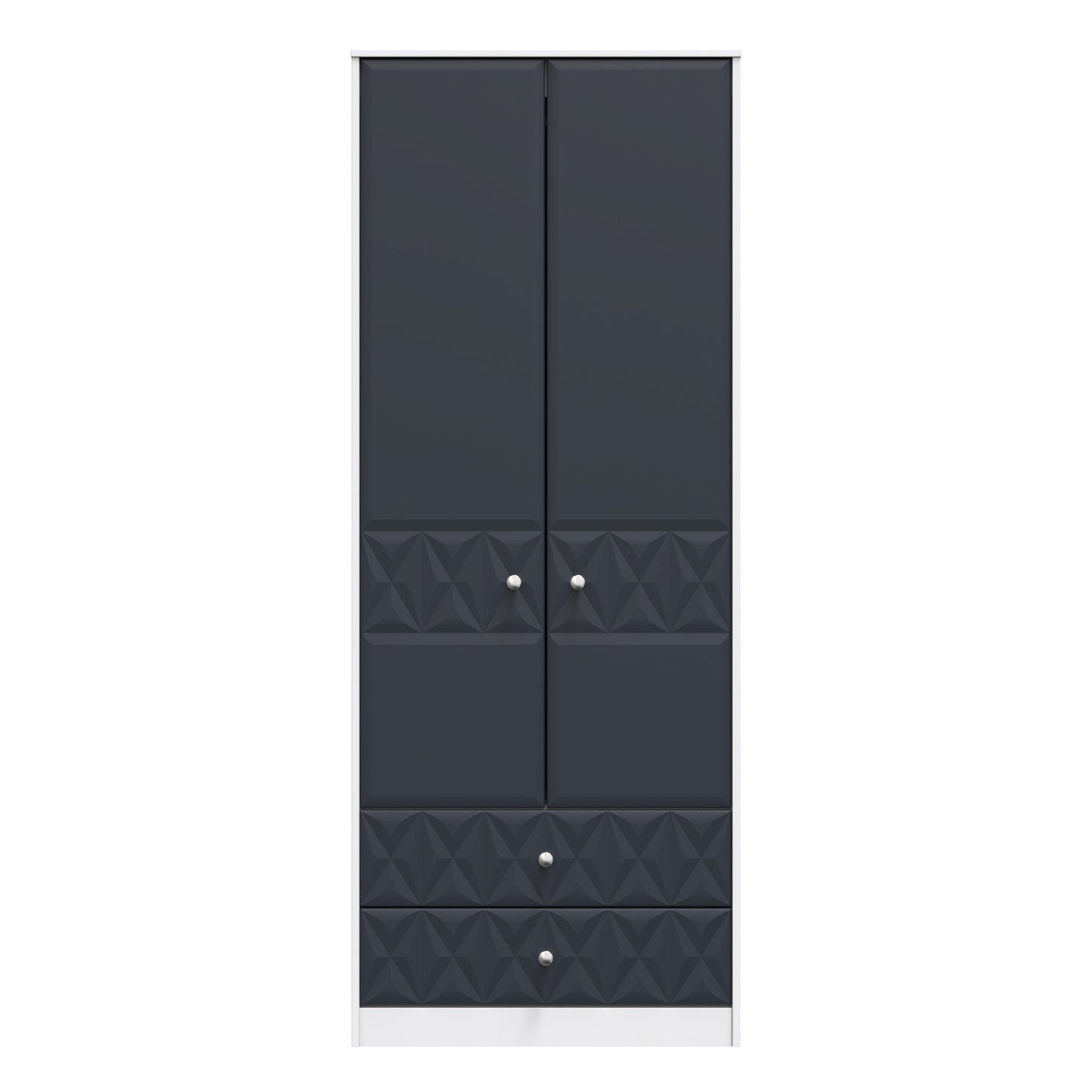 San Jose Tall Wardrobe Dark Grey & White 2 Doors 2 Drawers 77cm