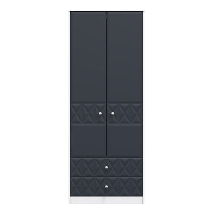 San Jose Tall Wardrobe Dark Grey & White 2 Doors 2 Drawers 77cm