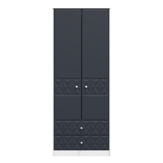 San Jose Tall Wardrobe Dark Grey & White 2 Doors 2 Drawers 77cm
