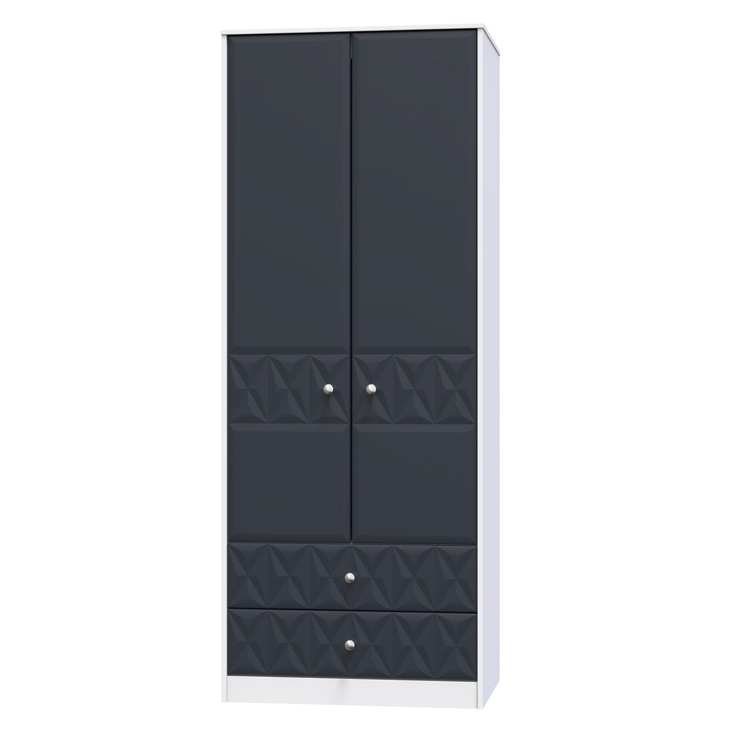 San Jose Tall Wardrobe Dark Grey & White 2 Doors 2 Drawers 77cm