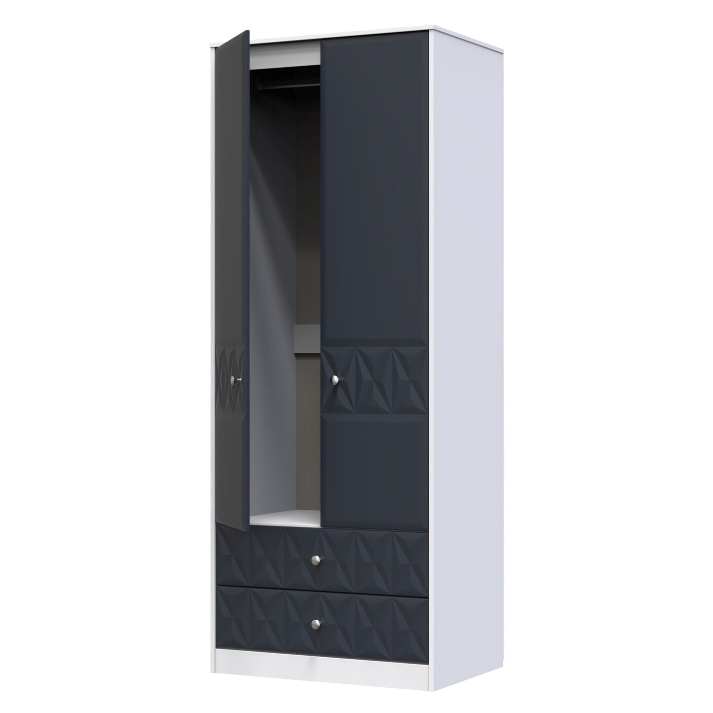 San Jose Tall Wardrobe Dark Grey & White 2 Doors 2 Drawers 77cm