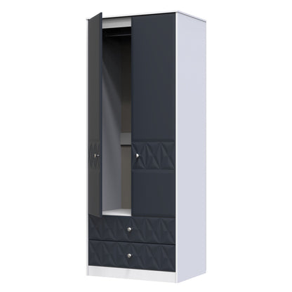 San Jose Tall Wardrobe Dark Grey & White 2 Doors 2 Drawers 77cm