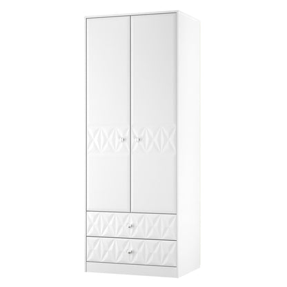 San Jose Tall Wardrobe White 2 Doors 2 Drawers 77cm