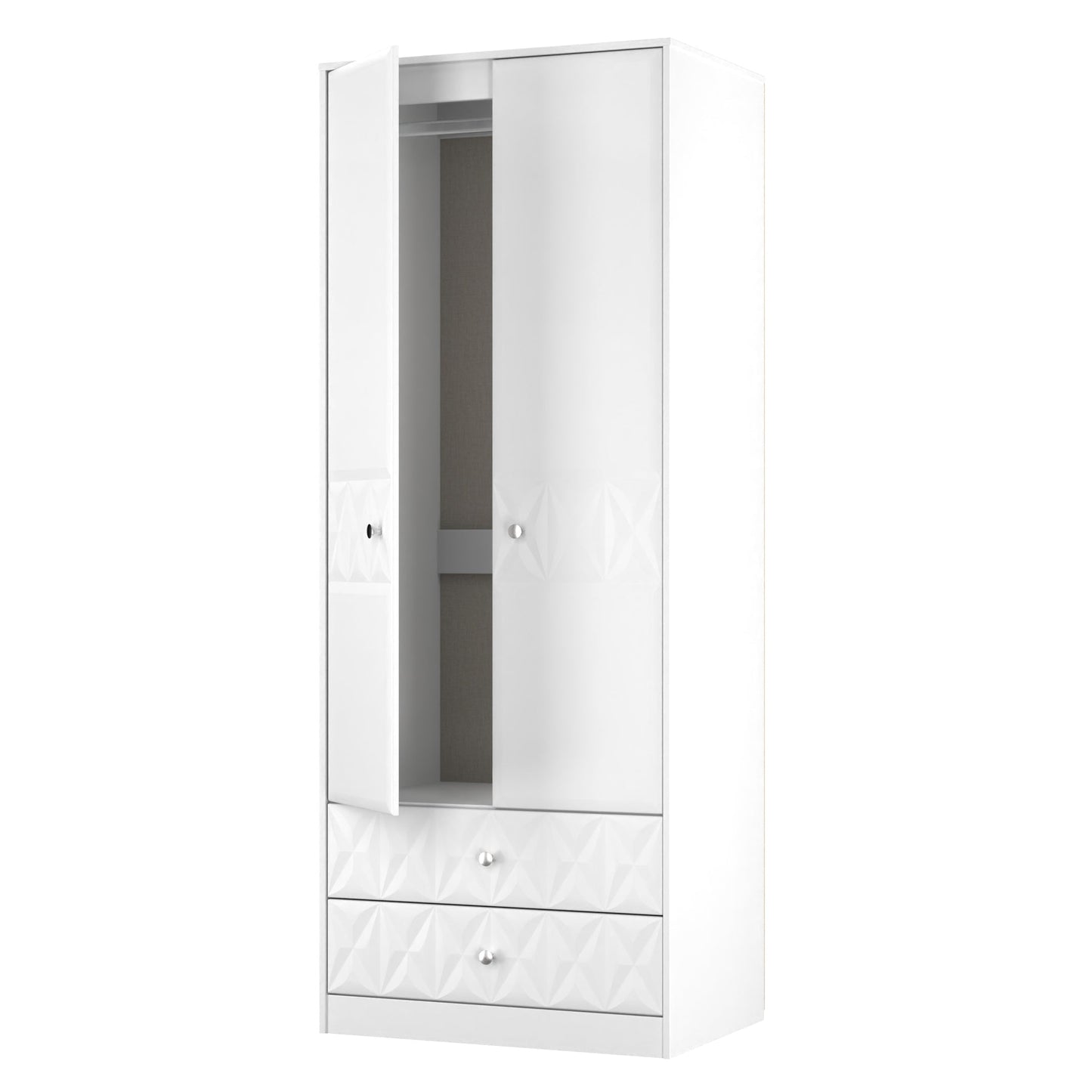 San Jose Tall Wardrobe White 2 Doors 2 Drawers 77cm