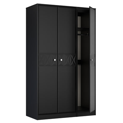 San Jose Tall Wardrobe Black 3 Doors 1 Shelf 116cm