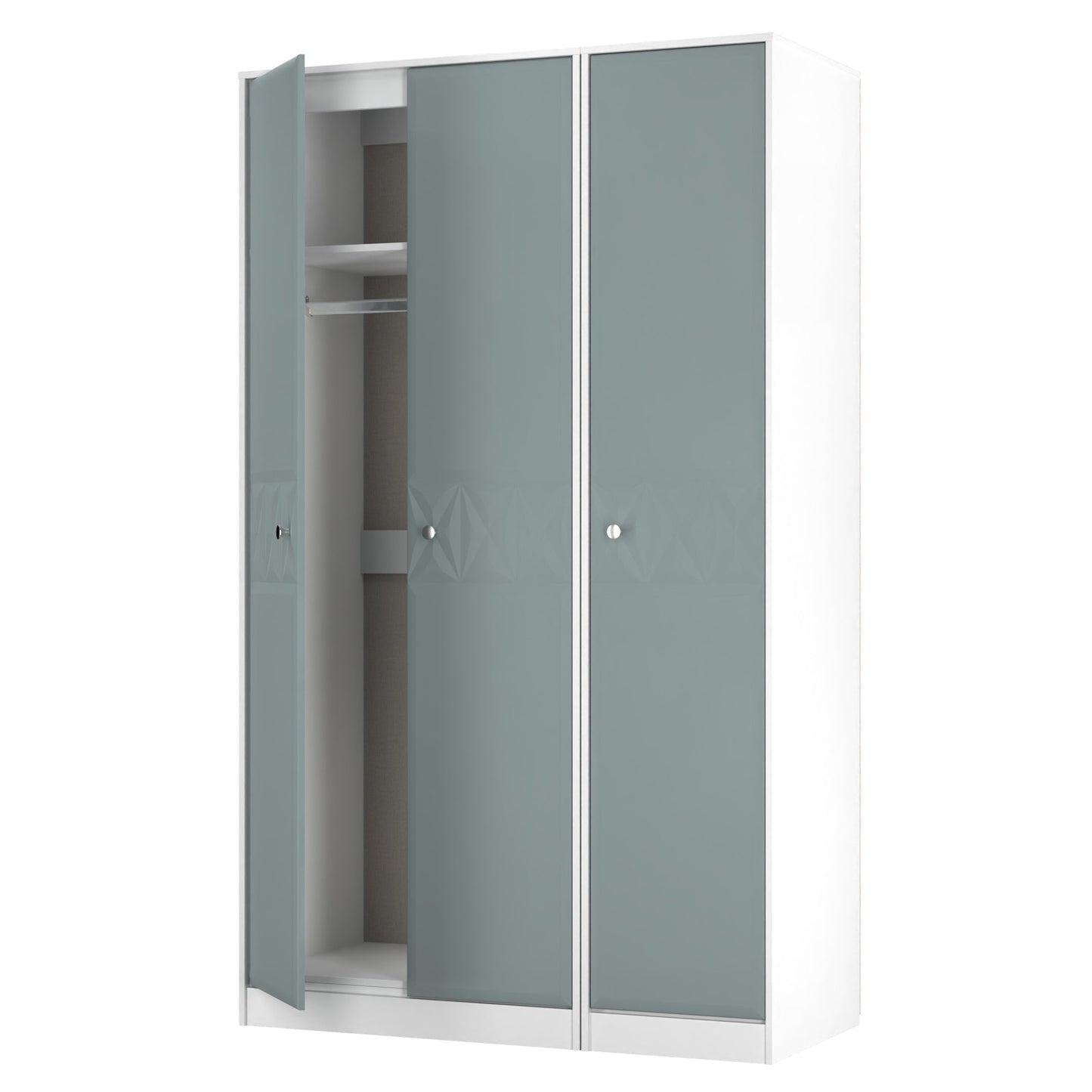 San Jose Tall Wardrobe Teal & White 3 Doors 1 Shelf 116cm