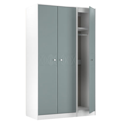 San Jose Tall Wardrobe Teal & White 3 Doors 1 Shelf 116cm