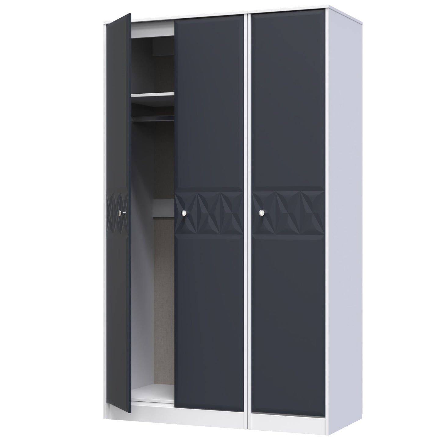San Jose Tall Wardrobe Dark Grey & White 3 Doors 1 Shelf 116cm