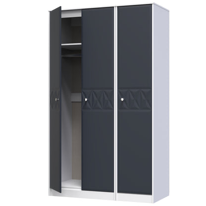 San Jose Tall Wardrobe Dark Grey & White 3 Doors 1 Shelf 116cm