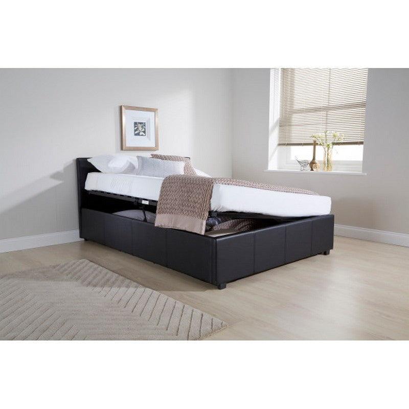 GFW Winston Single Ottoman Bed Faux Leather Black 3 x 7ft