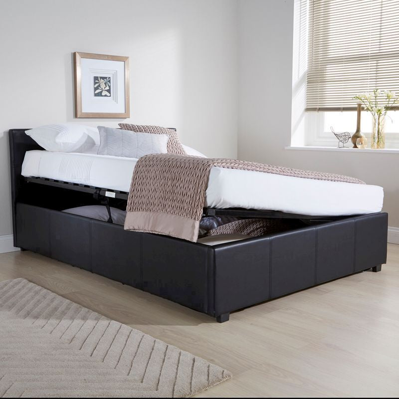 GFW Winston King Size Ottoman Bed Faux Leather Black 5 x 7ft