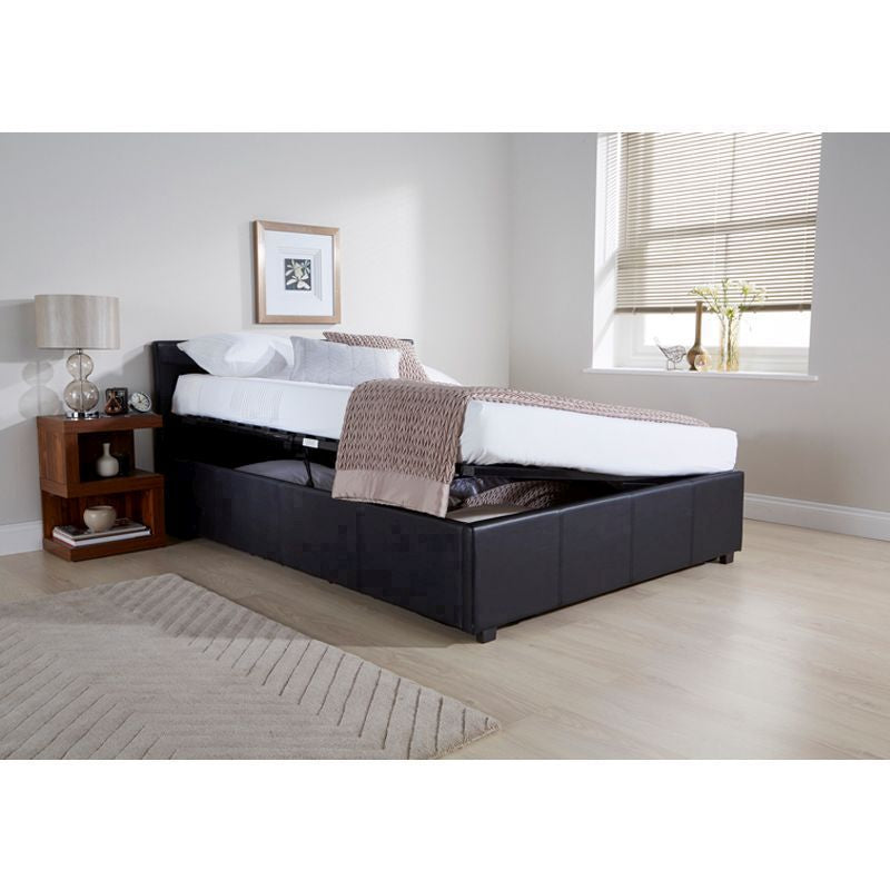 GFW Winston King Size Ottoman Bed Faux Leather Black 5 x 7ft