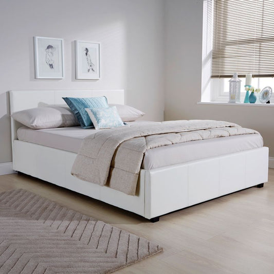 GFW Winston Small Double Ottoman Bed Faux Leather White 4 x 7ft