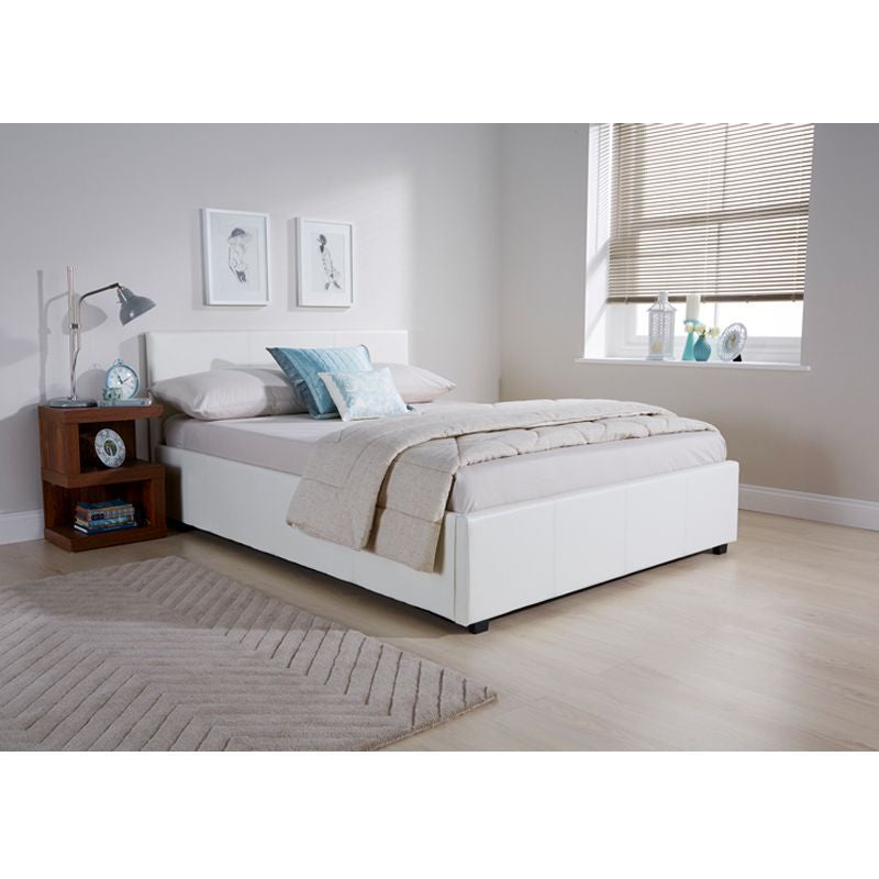 GFW Winston Small Double Ottoman Bed Faux Leather White 4 x 7ft