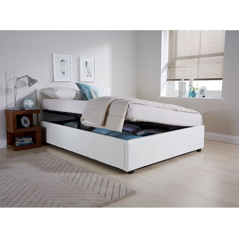 GFW Winston Small Double Ottoman Bed Faux Leather White 4 x 7ft