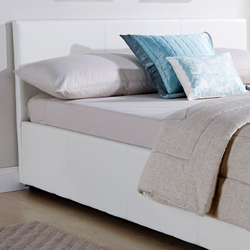 GFW Winston Small Double Ottoman Bed Faux Leather White 4 x 7ft