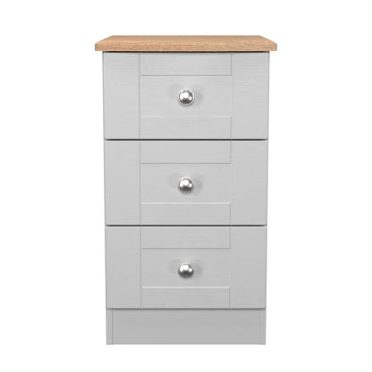 Sussex Bedside Table Grey & Light Oak 3 Drawers 40cm
