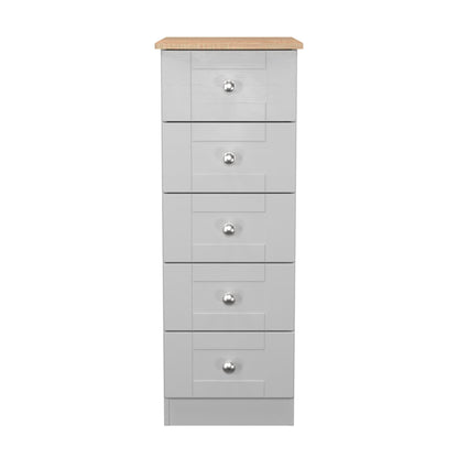 Sussex Bedside Table Grey & Light Oak 5 Drawers 40cm