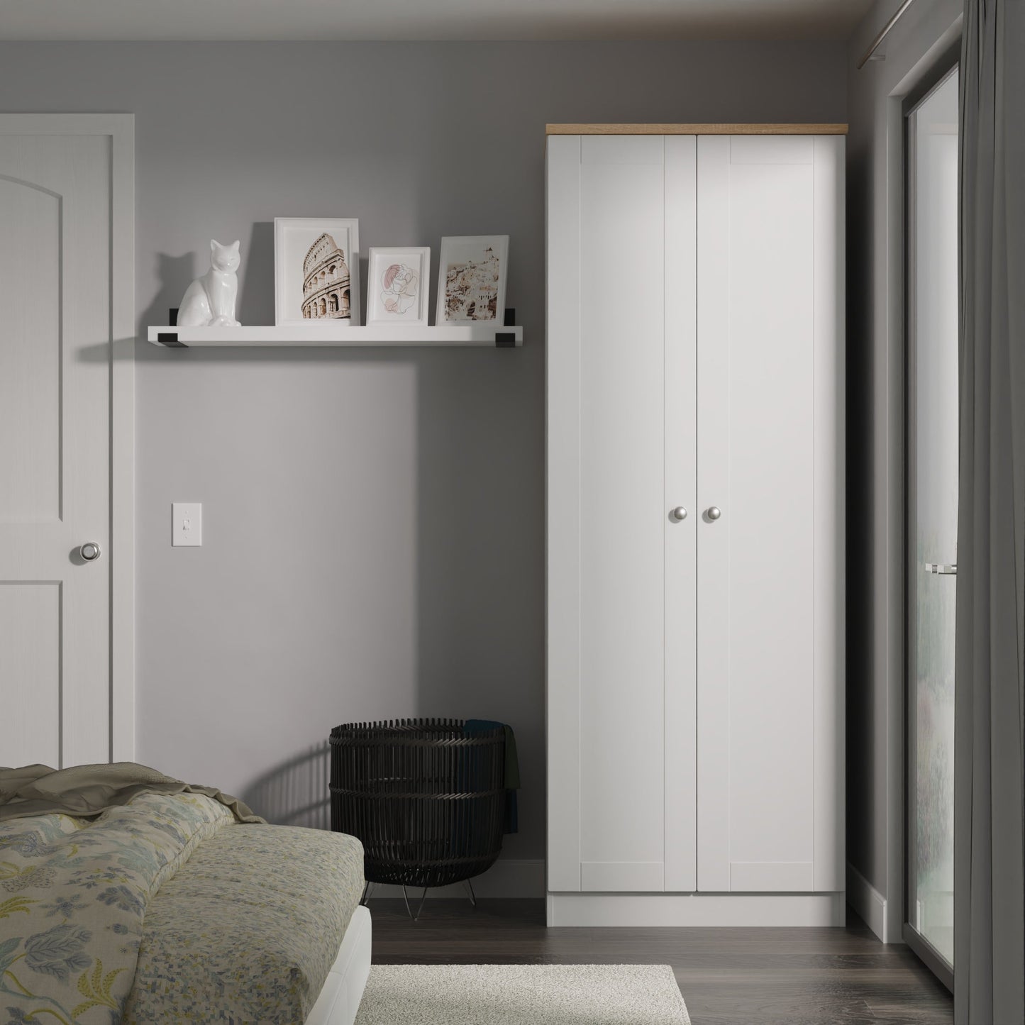 Sussex Tall Wardrobe Grey & Light Oak 1 Shelf 74cm