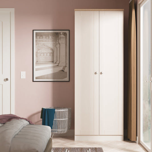 Sussex Tall Wardrobe Off-white & Light Oak 1 Shelf 74cm