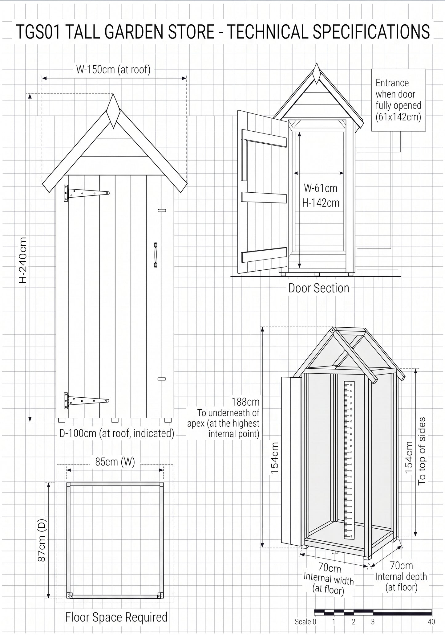Tall Garden Shed 150 x 100cm deep by Churnet Valley