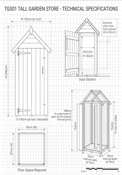 Tall Garden Shed 150 x 100cm deep by Churnet Valley