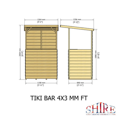 Shire Tiki 2' 11" x 3' 10" Pent Garden Bar - Premium 34mm Cladding Overlap