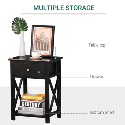 End Table?Sofa Side Table with Drawer X Bar Bottom Storage Shelf