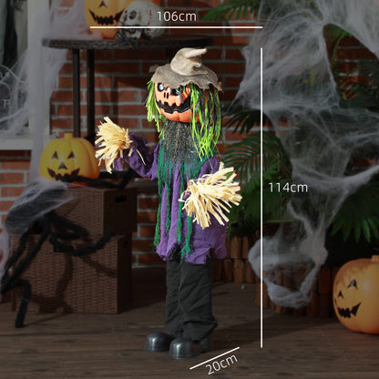 Animated Pumpkin Scarecrow Halloween Decoration - 114cm