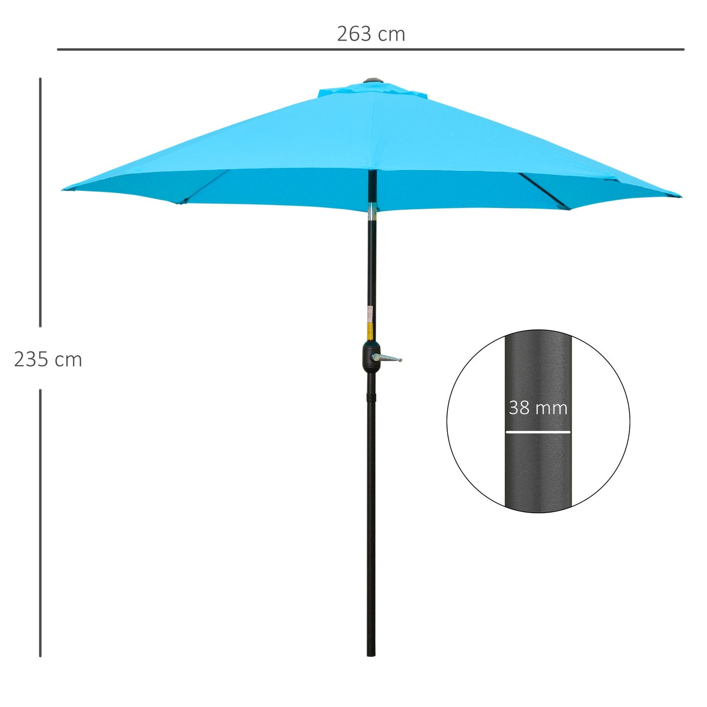 Outsunny 2.6M Patio Parasol Sun Umbrella