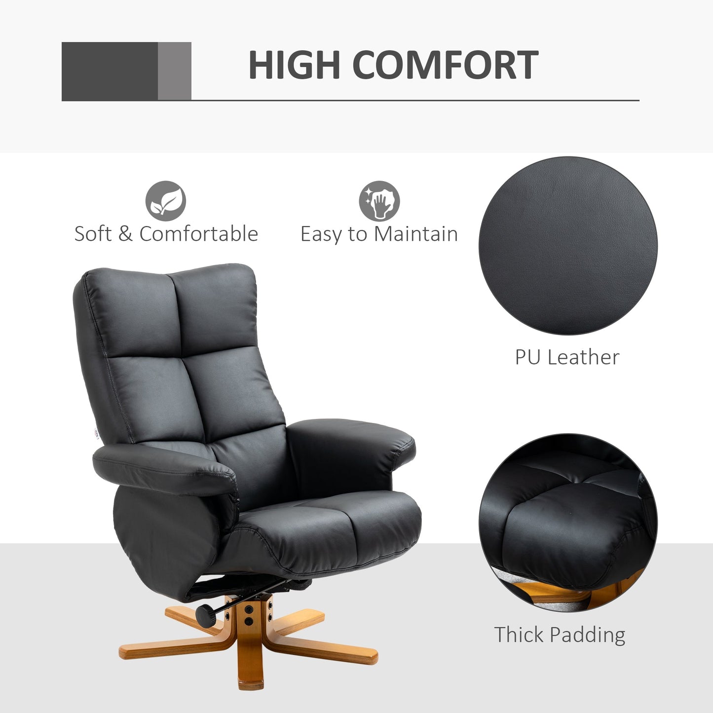 Homcom Faux Leather Swivel Recliner Chair with Footstool