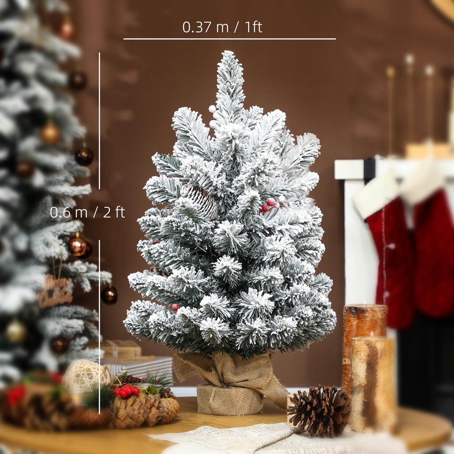 2ft Prelit Christmas Tree Artificial - White Frosted Green Ornament Warm White 72 Tips