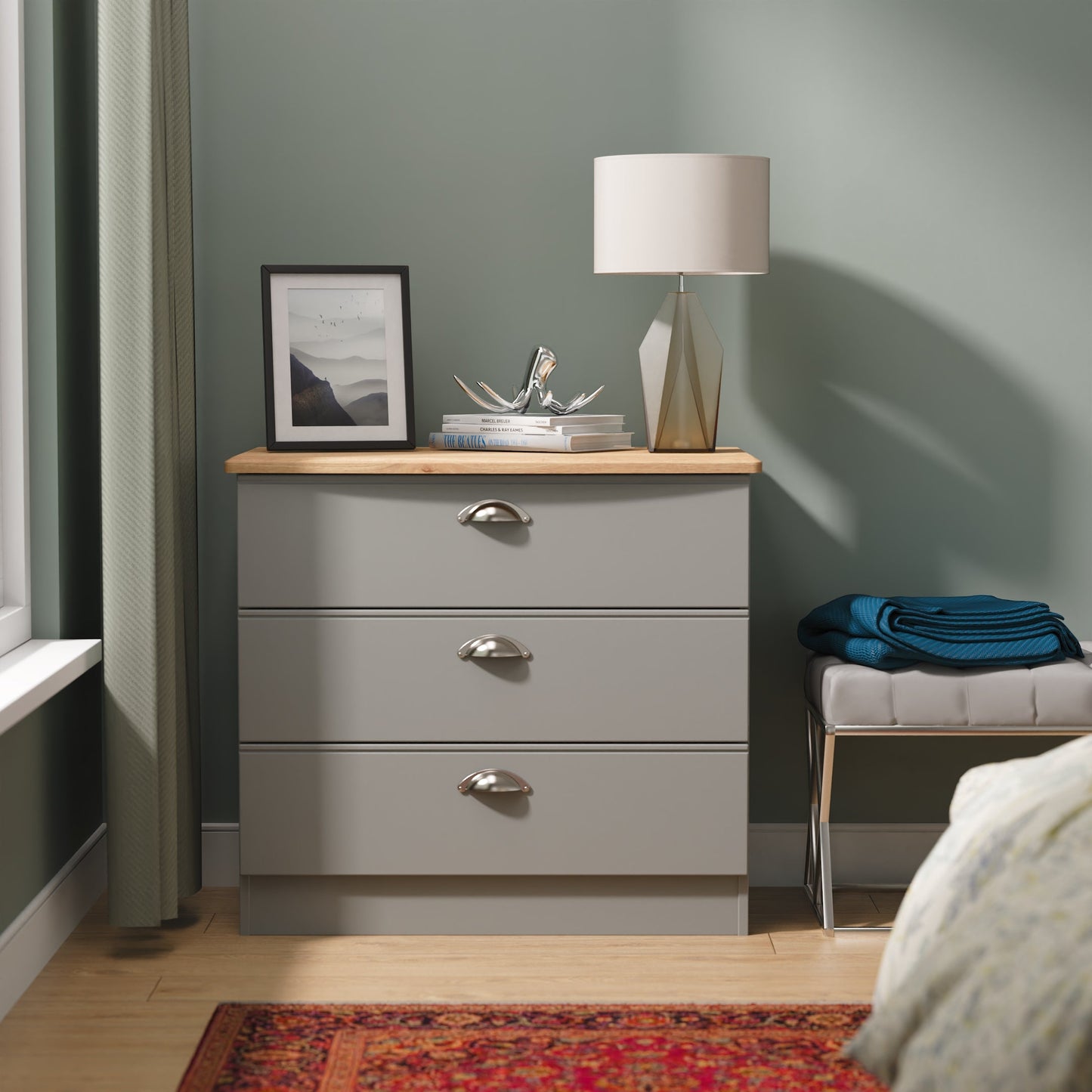 Victoria Chest of Drawers Grey & Light Oak 3 Drawers 77cm