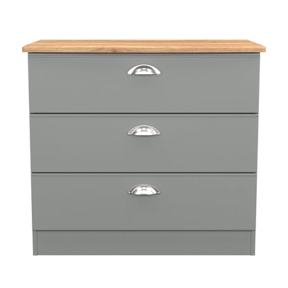 Victoria Chest of Drawers Grey & Light Oak 3 Drawers 77cm