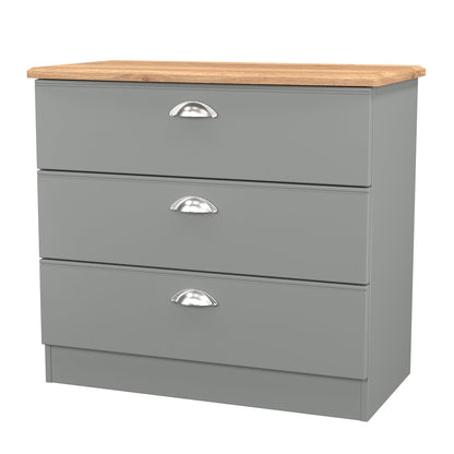 Victoria Chest of Drawers Grey & Light Oak 3 Drawers 77cm