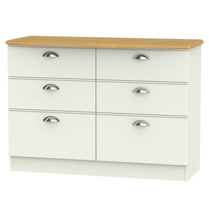 Victoria Large Chest of Drawers Cream & Light Oak 6 Drawers 112cm