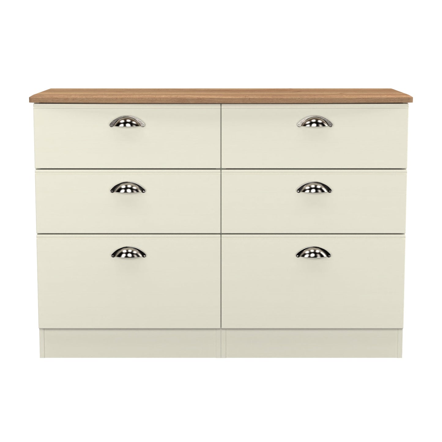 Victoria Large Chest of Drawers Cream & Light Oak 6 Drawers 112cm