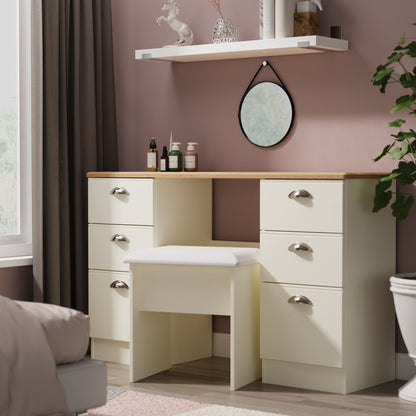 Victoria Desk Cream & Light Oak 6 Drawers 128cm